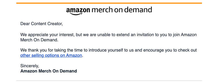Amazon merch rejection