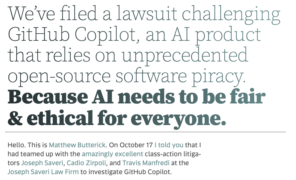 github copilot lawsuit generative AI tools