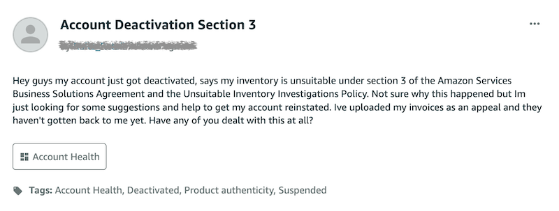 Section 3 deactivation Amazon legit wholesaler