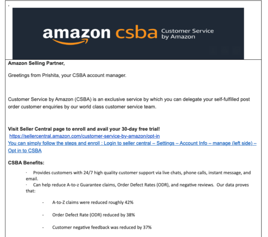 Amazon CSBA email